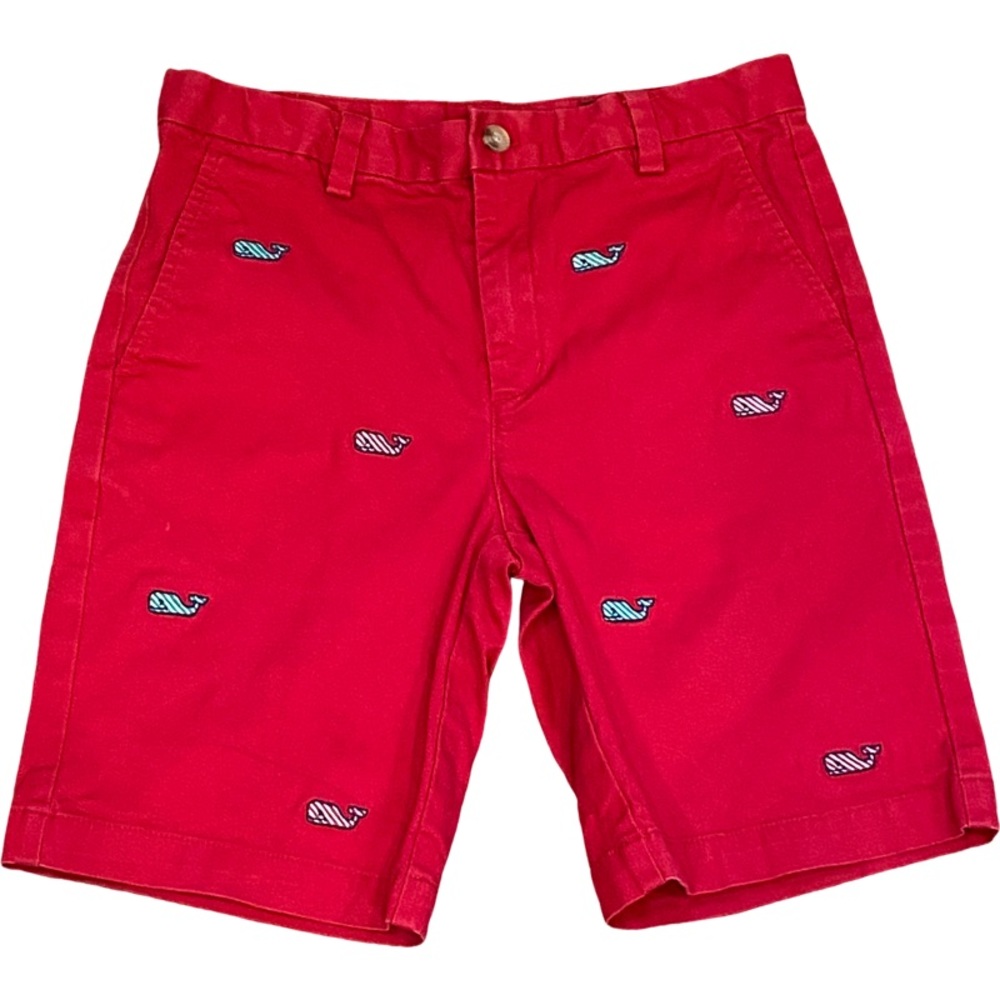 Vineyard Vines Breaker Red Shorts Embroidered Whales w/ Candy Cane Stripe sz 12